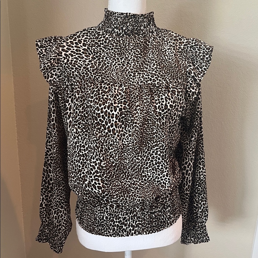 THML cheeta print ruffled blouse